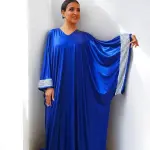 قُفطان جيرسيه ميتالك أزرق فري سايز | Blue Metallic Jersey Kaftan Free Size